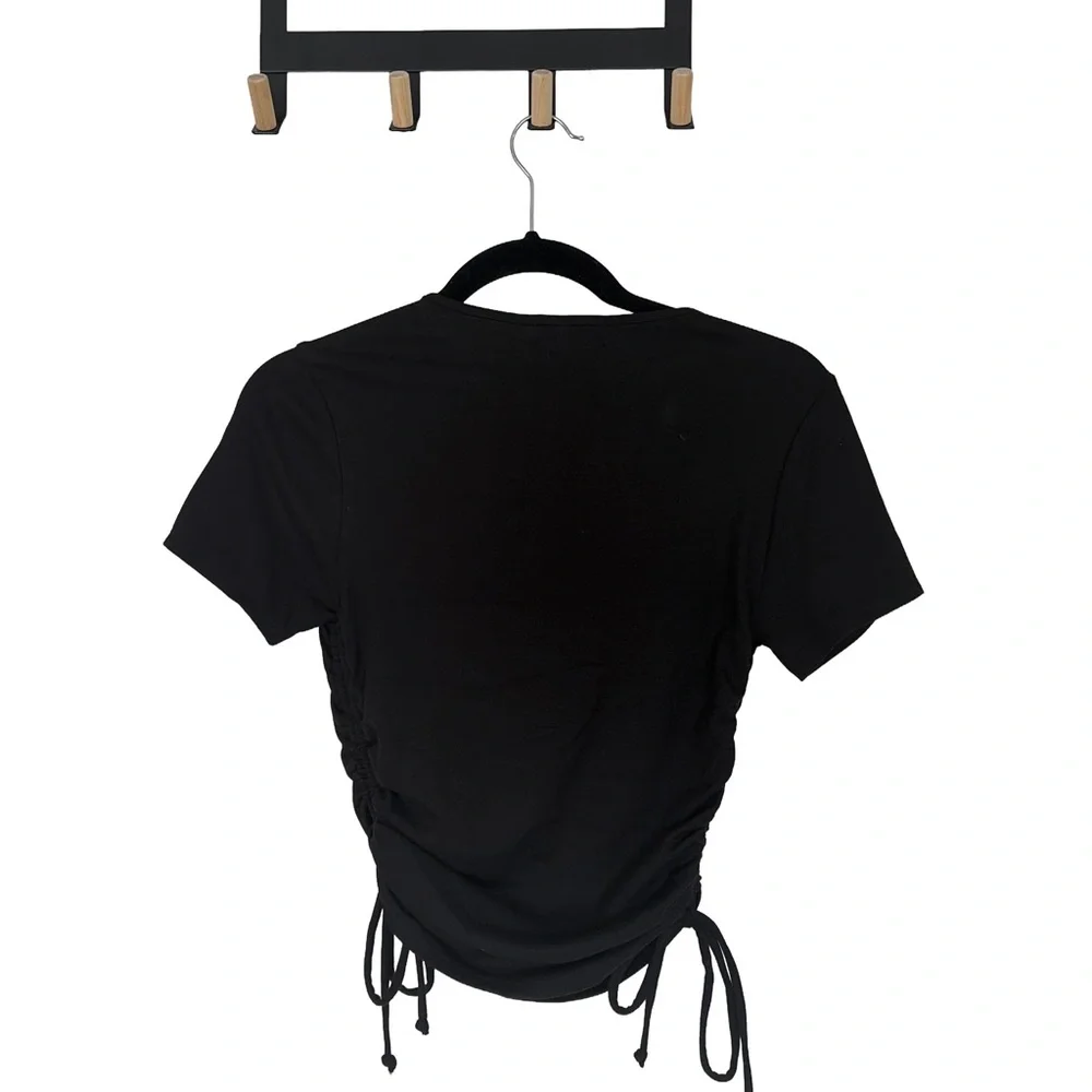Black‎ Ruched Drawstring Top - Picture 2 of 4